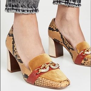 Tory Burch Jessa Pumps in Velvet and Python Print Leather
